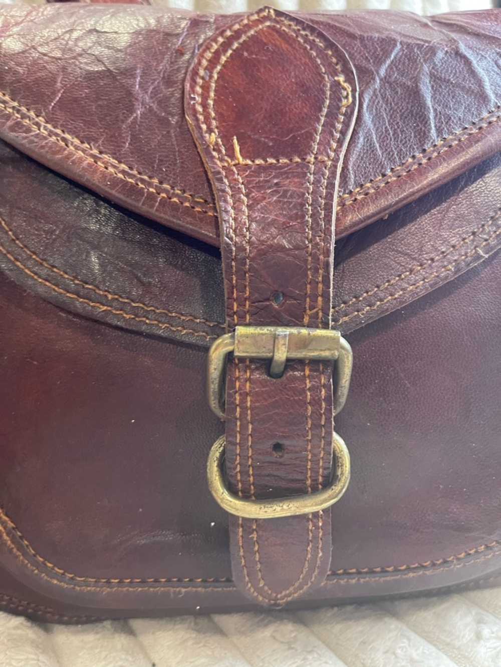 Vintage Chocolate Brown Leather Satchel with Buckle - Picture 2 of 11